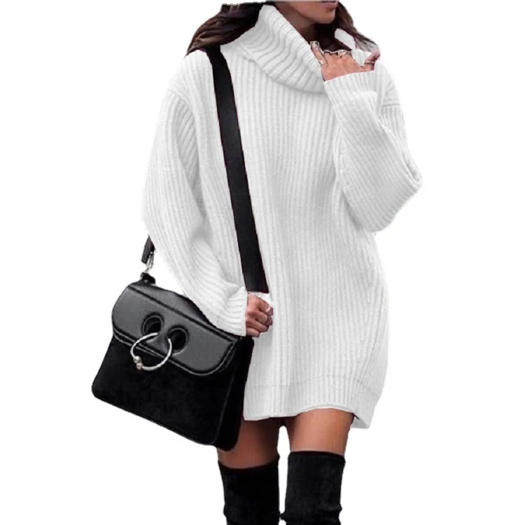 Damen Oversize-Longpullover mit Rollkragen, geripptem Feinstrick und figurumspielender Tunika-Länge Nord Taschen