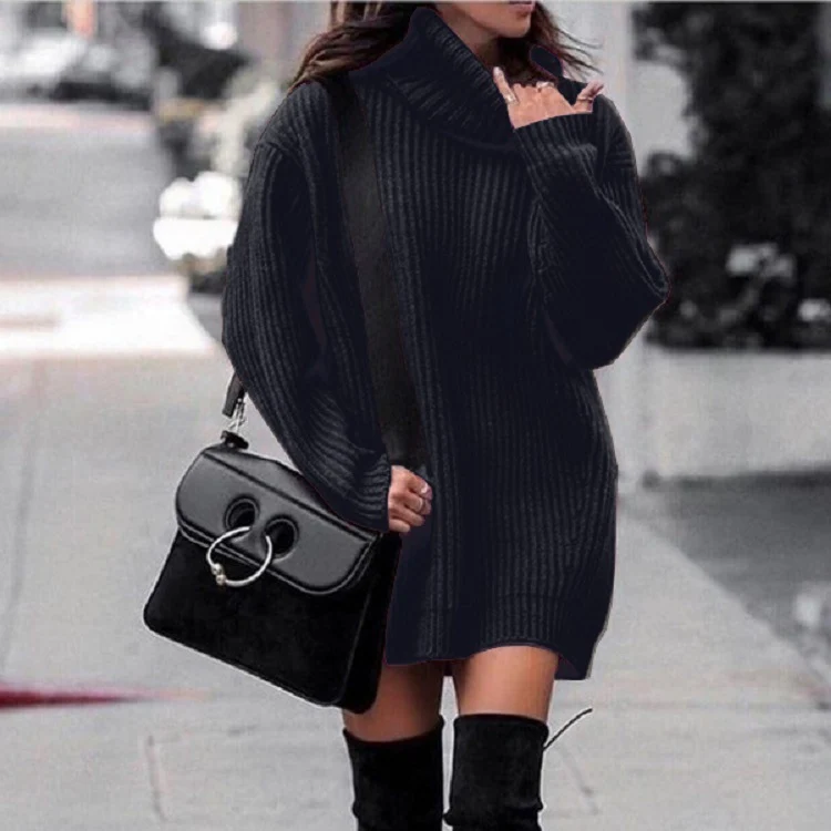Damen Oversize-Longpullover mit Rollkragen, geripptem Feinstrick und figurumspielender Tunika-Länge Nord Taschen