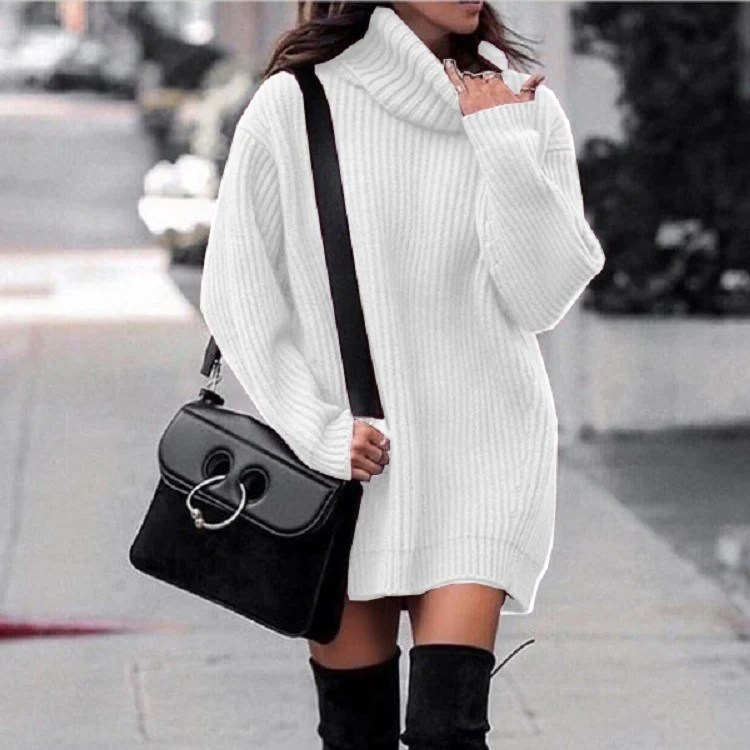 Damen Oversize-Longpullover mit Rollkragen, geripptem Feinstrick und figurumspielender Tunika-Länge Nord Taschen
