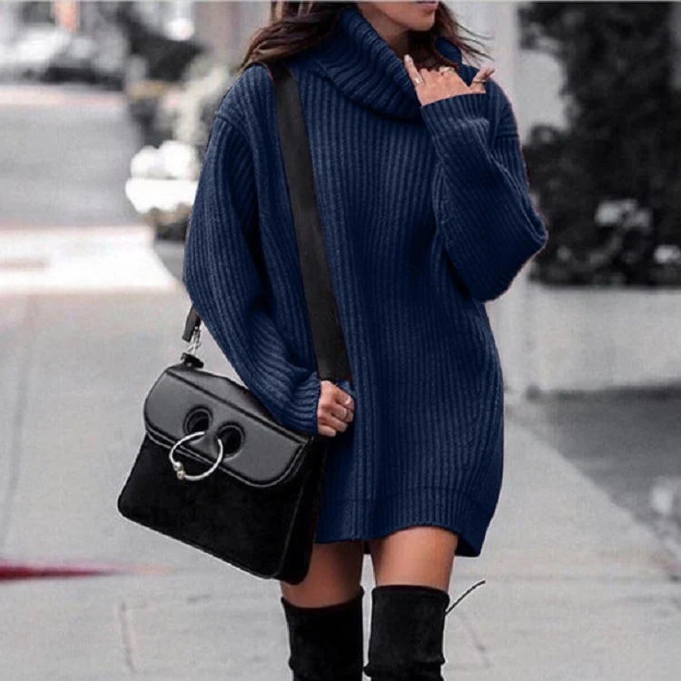 Damen Oversize-Longpullover mit Rollkragen, geripptem Feinstrick und figurumspielender Tunika-Länge Nord Taschen