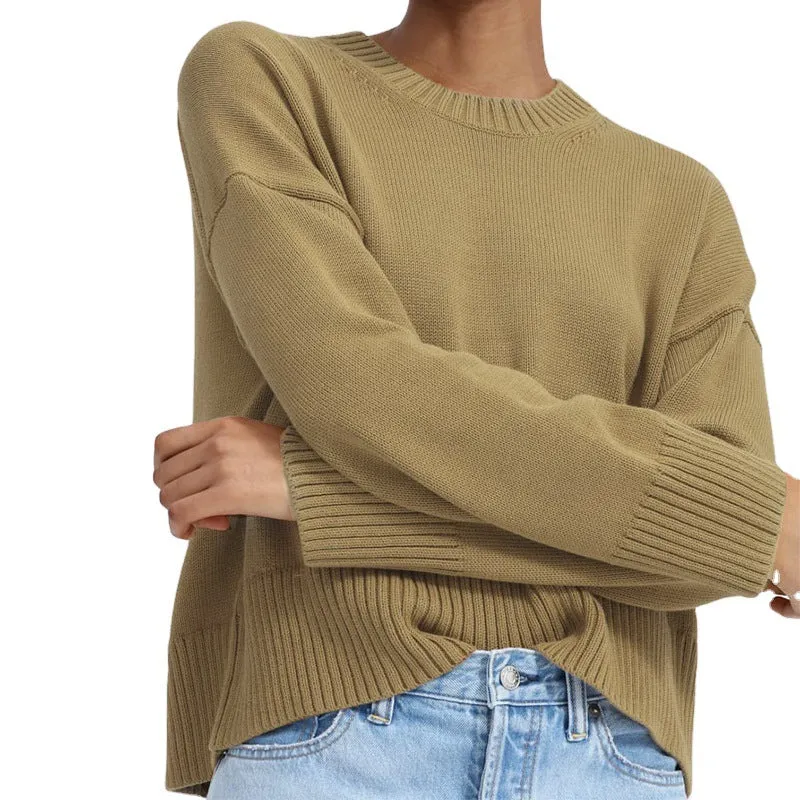 Damen Oversize-Feinstrickpullover mit Rundhalsausschnitt, überschnittener Schulter und breitem Rippsaum Nord Taschen