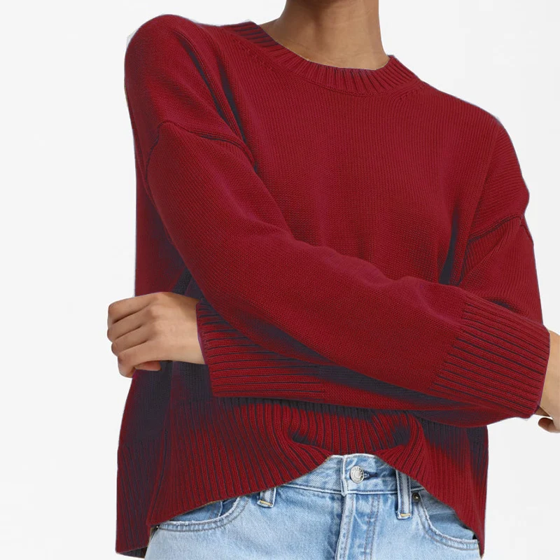 Damen Oversize-Feinstrickpullover mit Rundhalsausschnitt, überschnittener Schulter und breitem Rippsaum Nord Taschen