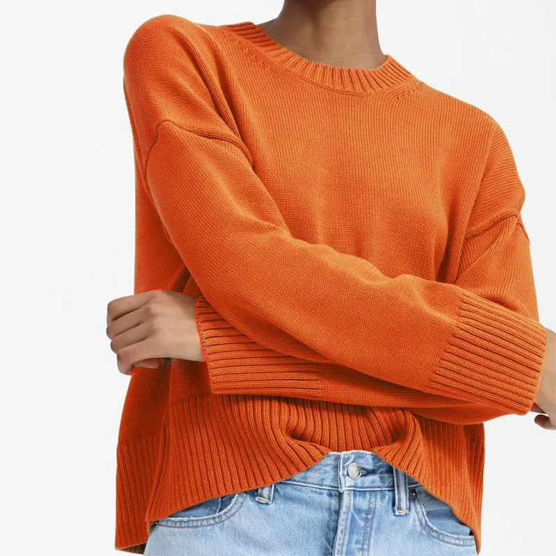 Damen Oversize-Feinstrickpullover mit Rundhalsausschnitt, überschnittener Schulter und breitem Rippsaum Nord Taschen