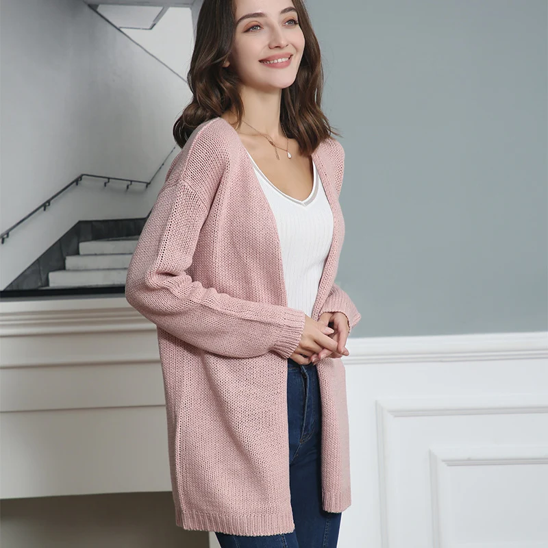 Damen Longline Strickcardigan ohne Verschluss mit offener Front und feiner Rippkante Nord Taschen