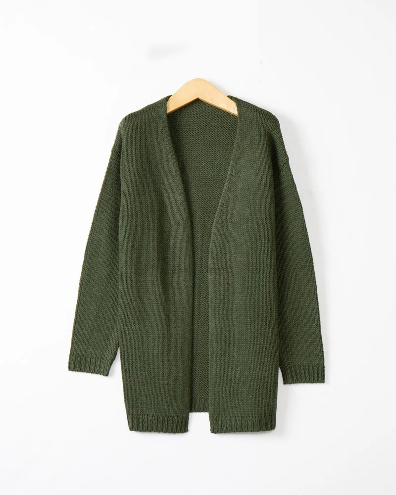 Damen Longline Strickcardigan ohne Verschluss mit offener Front und feiner Rippkante Nord Taschen