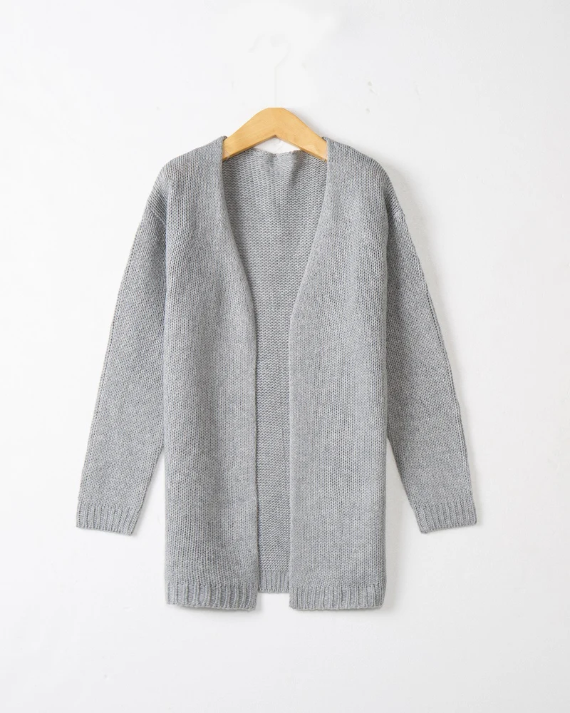 Damen Longline Strickcardigan ohne Verschluss mit offener Front und feiner Rippkante Nord Taschen