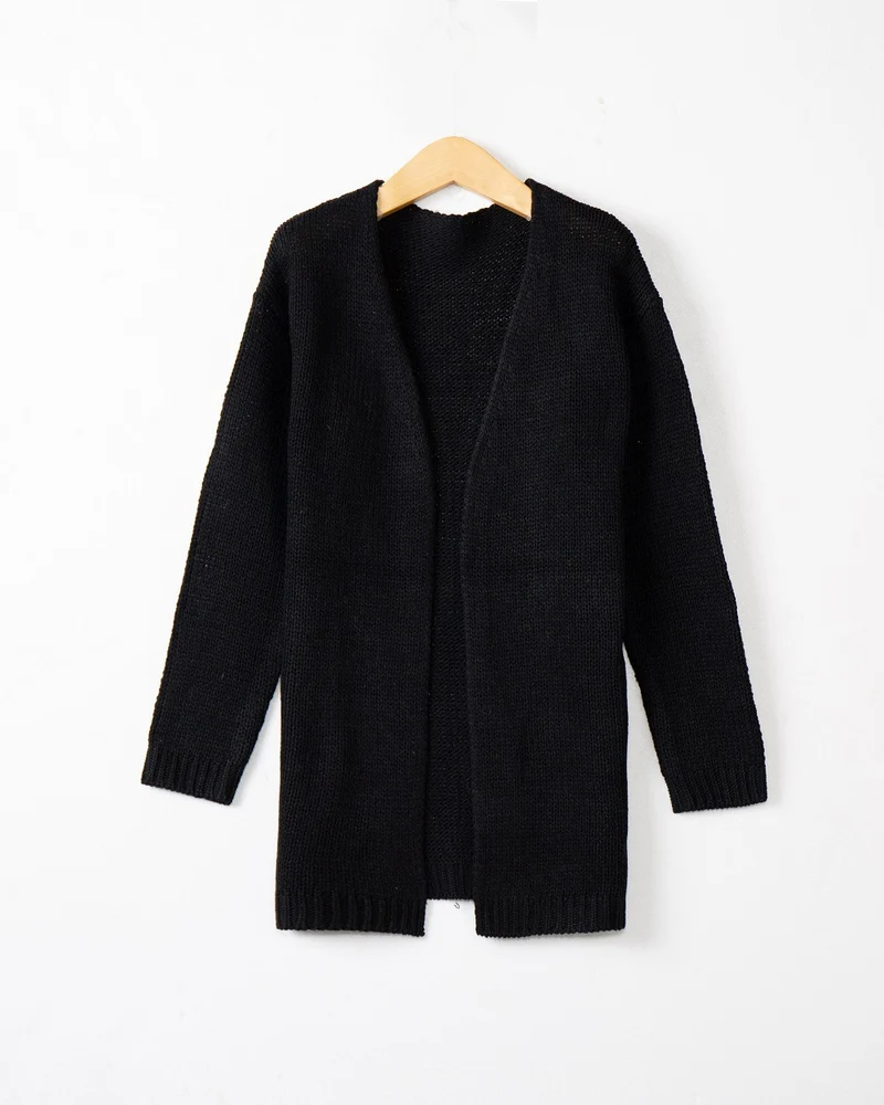 Damen Longline Strickcardigan ohne Verschluss mit offener Front und feiner Rippkante Nord Taschen