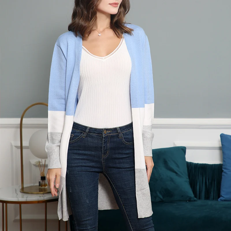 Damen Longcardigan mit Colorblock-Design, offener Front und gerippten Bündchen Nord Taschen
