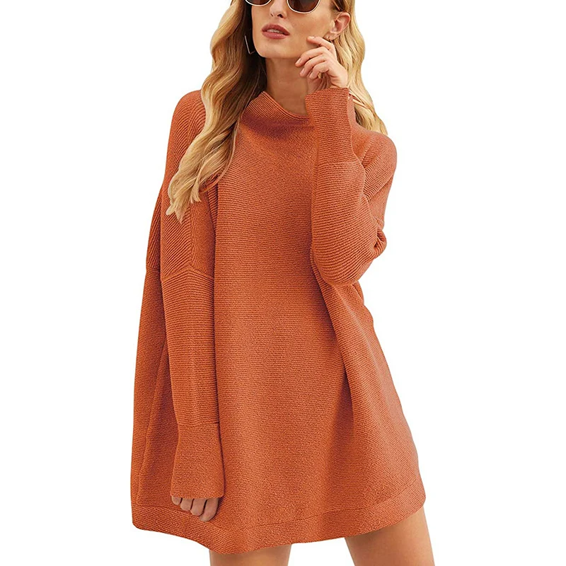 Damen Lässiges Strick-Minikleid mit Stehkragen, Oversize-Schnitt und feiner Strukturstrick Nord Taschen