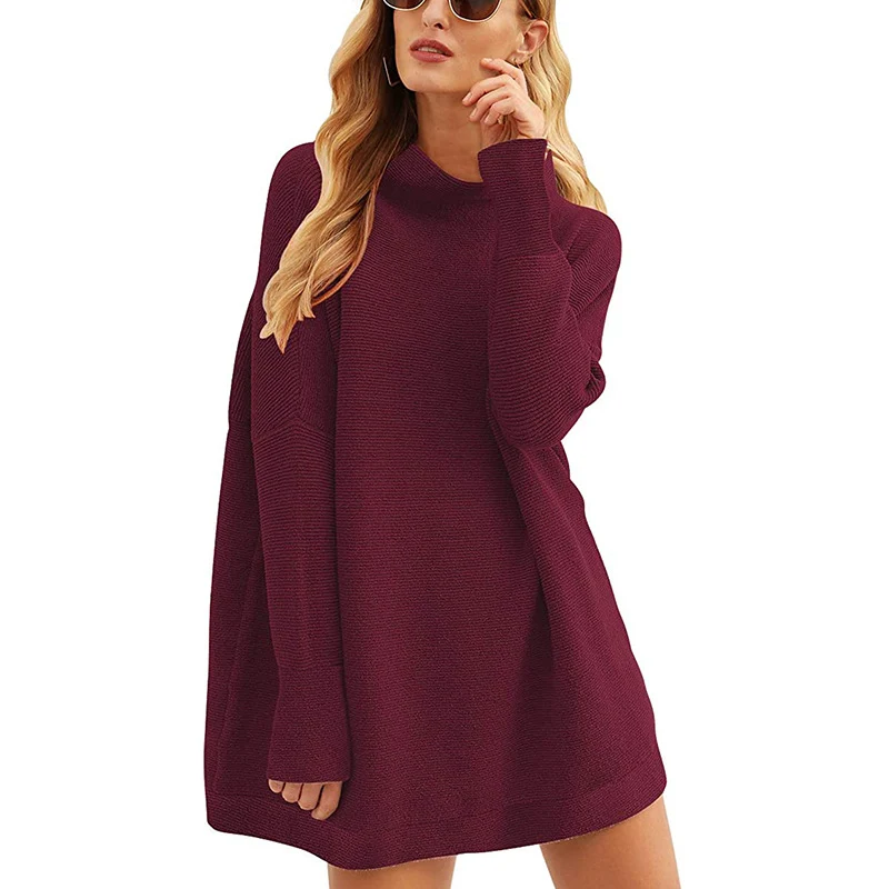 Damen Lässiges Strick-Minikleid mit Stehkragen, Oversize-Schnitt und feiner Strukturstrick Nord Taschen