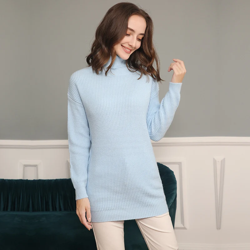 Damen Langer Rippstrick-Rollkragenpullover im Oversize-Schnitt Nord Taschen