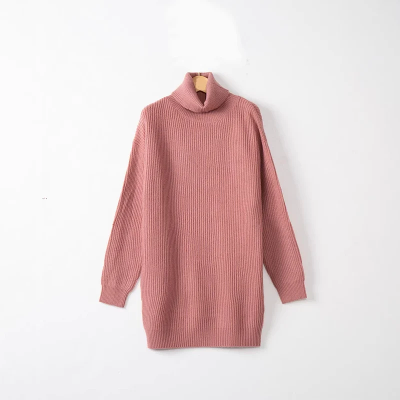 Damen Langer Rippstrick-Rollkragenpullover im Oversize-Schnitt Nord Taschen