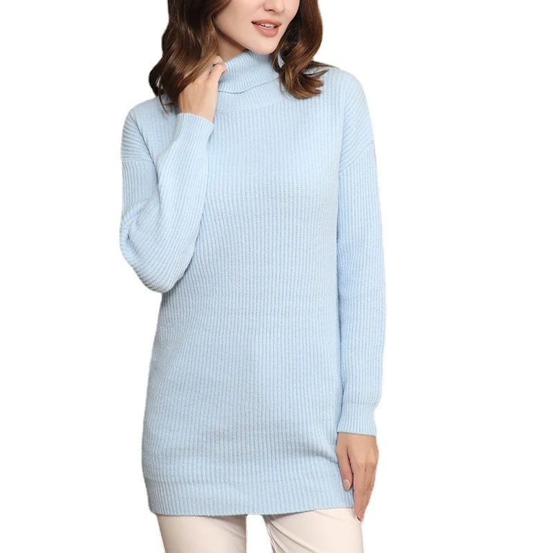 Damen Langer Rippstrick-Rollkragenpullover im Oversize-Schnitt Nord Taschen