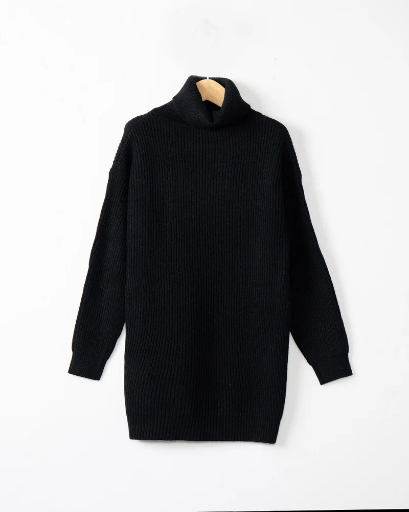 Damen Langer Rippstrick-Rollkragenpullover im Oversize-Schnitt Nord Taschen
