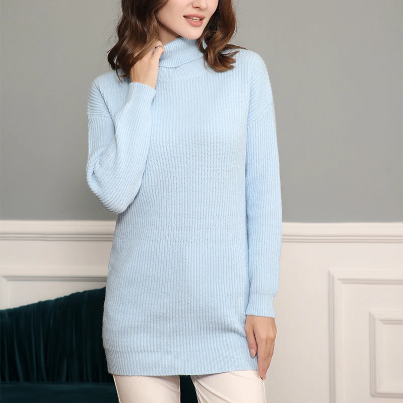 Damen Langer Rippstrick-Rollkragenpullover im Oversize-Schnitt Nord Taschen