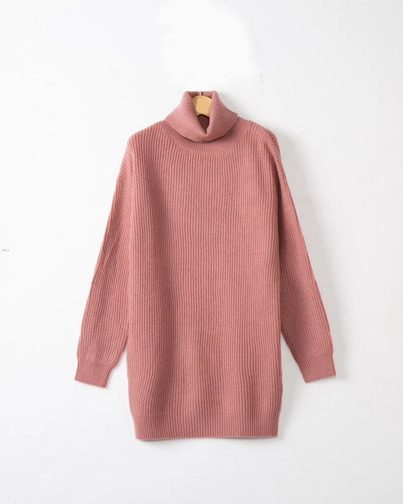 Damen Langer Rippstrick-Rollkragenpullover im Oversize-Schnitt Nord Taschen