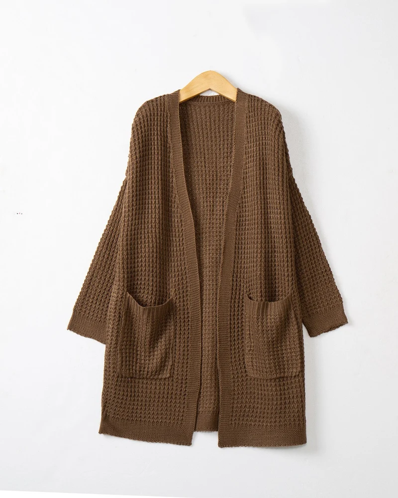 Damen Langer Oversize Strickmantel mit offener Front und aufgesetzten Taschen Nord Taschen