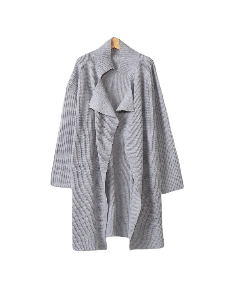 Damen langer offener Rippstrick-Cardigan mit weitem Schalkragen Nord Taschen