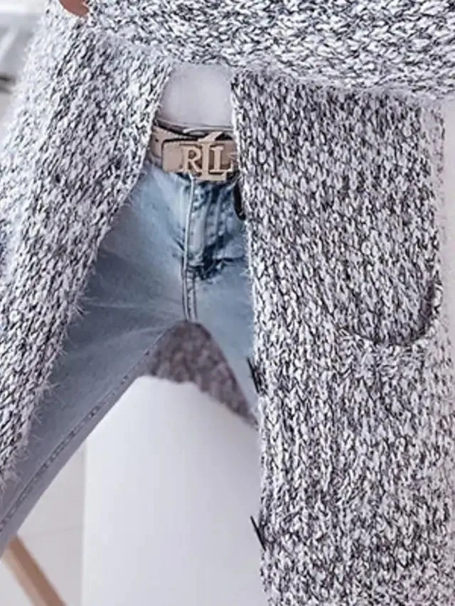 Damen Langer Mélange-Kuschelcardigan mit Kapuze, Hornknopf und Eingrifftaschen Nord Taschen