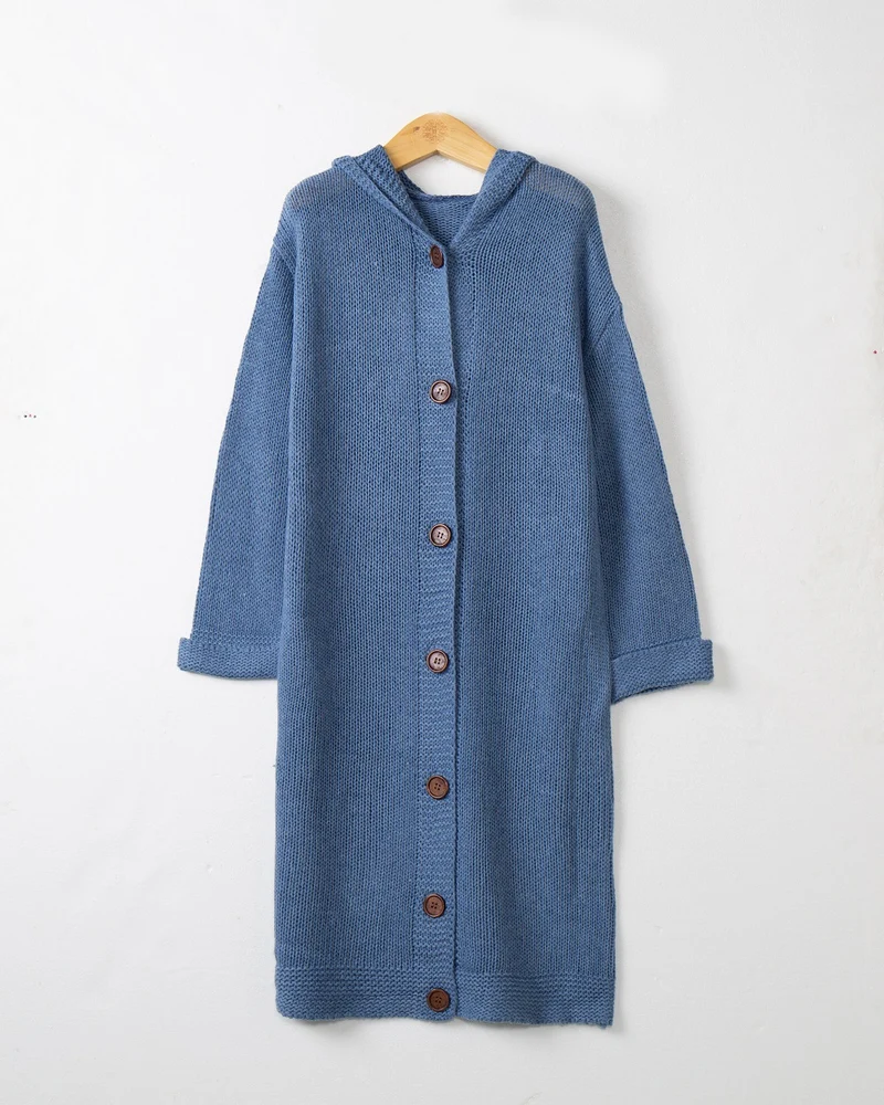 Damen Kapuzen-Longcardigan aus mitteldickem Rippstrick mit durchgehender Knopfleiste und lockerem Oversize-Schnitt Nord Taschen