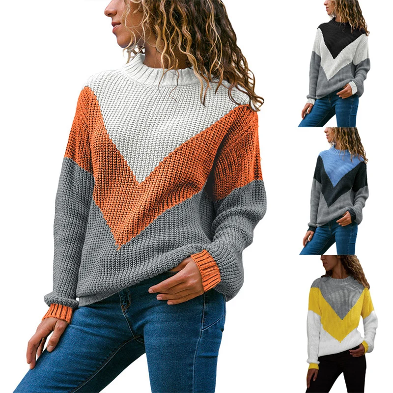 Damen Grobstrick-Pullover mit Chevrondesign, Rundhalsausschnitt und Rippbündchen Nord Taschen