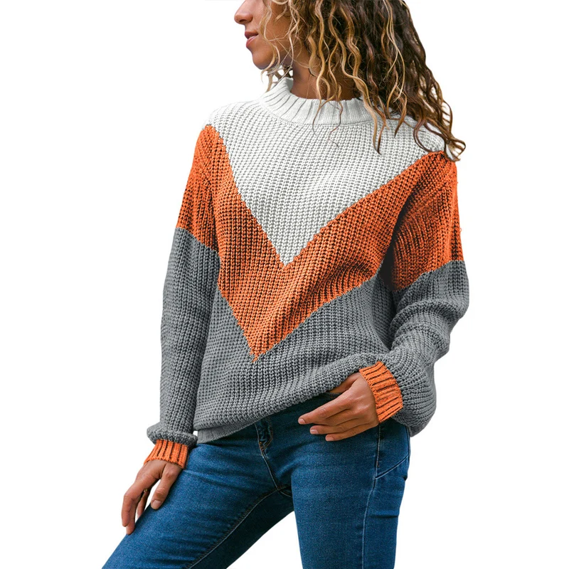 Damen Grobstrick-Pullover mit Chevrondesign, Rundhalsausschnitt und Rippbündchen Nord Taschen
