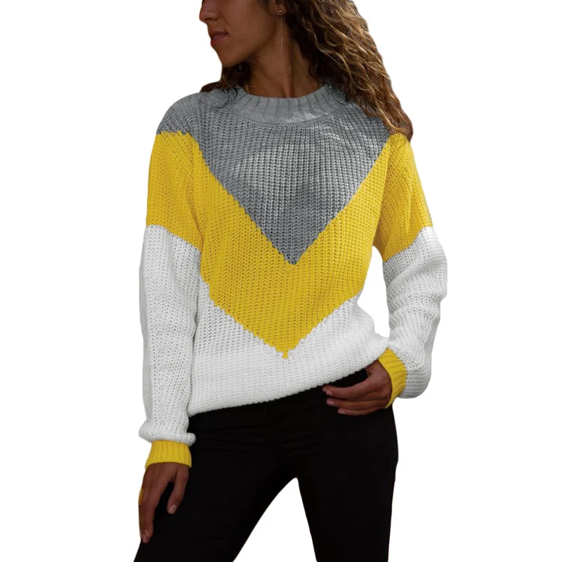 Damen Grobstrick-Pullover mit Chevrondesign, Rundhalsausschnitt und Rippbündchen Nord Taschen