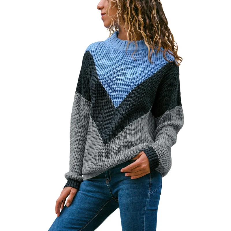 Damen Grobstrick-Pullover mit Chevrondesign, Rundhalsausschnitt und Rippbündchen Nord Taschen