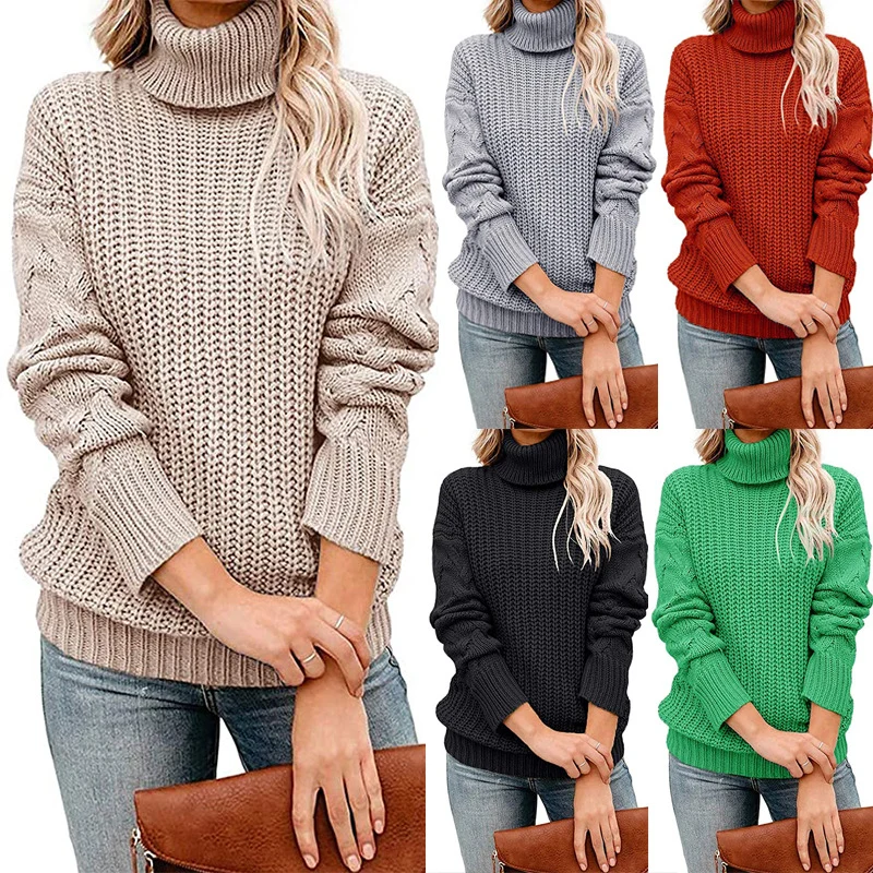 Damen Grobgestrickter Turtleneck-Pullover mit Waffelstruktur und überschnittenen Schultern Nord Taschen