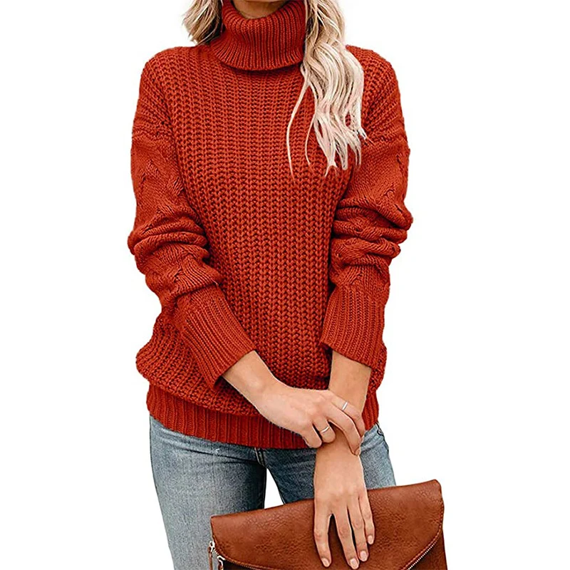 Damen Grobgestrickter Turtleneck-Pullover mit Waffelstruktur und überschnittenen Schultern Nord Taschen