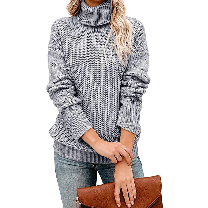 Damen Grobgestrickter Turtleneck-Pullover mit Waffelstruktur und überschnittenen Schultern Nord Taschen