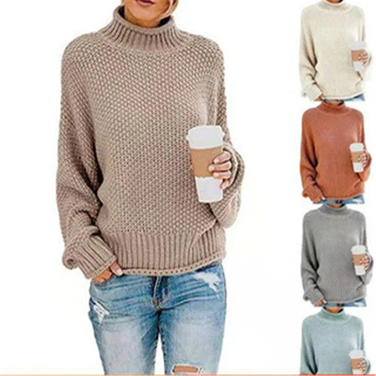 Damen Grobgestrickter Boxy-Rollkragenpullover mit strukturierter Waffeloptik und geripptem Saum Nord Taschen