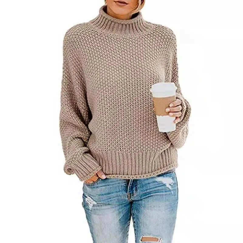 Damen Grobgestrickter Boxy-Rollkragenpullover mit strukturierter Waffeloptik und geripptem Saum Nord Taschen