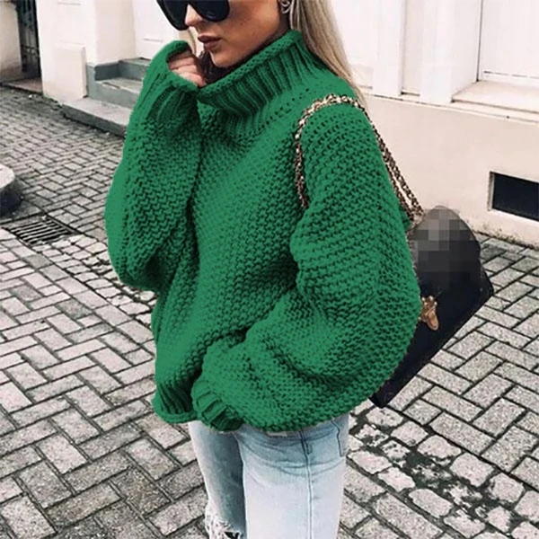 Damen Grobgestrickter Boxy-Rollkragenpullover mit strukturierter Waffeloptik und geripptem Saum Nord Taschen