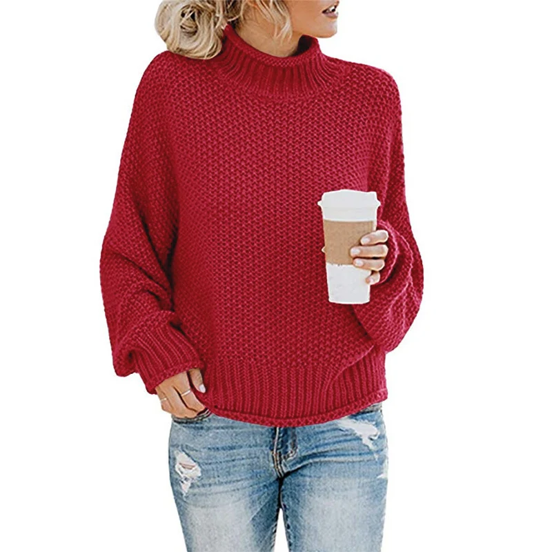 Damen Grobgestrickter Boxy-Rollkragenpullover mit strukturierter Waffeloptik und geripptem Saum Nord Taschen