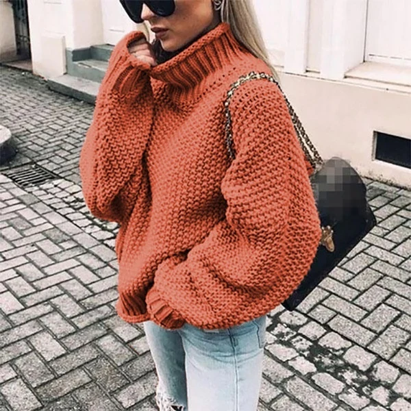 Damen Grobgestrickter Boxy-Rollkragenpullover mit strukturierter Waffeloptik und geripptem Saum Nord Taschen