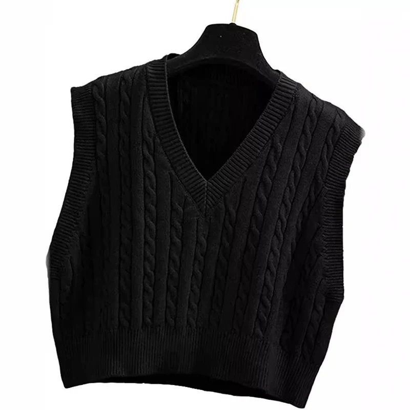 Damen Gestrickte ärmellose Zopfmuster-Pulloverweste mit V-Ausschnitt Nord Taschen