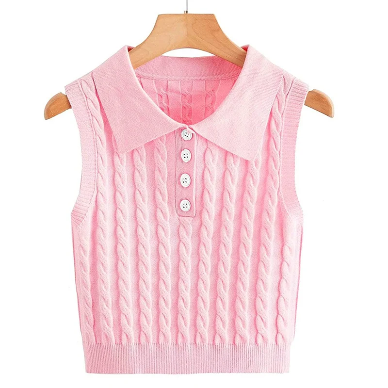 Damen Feinstrick-Ärmellose Polo-Weste mit Zopfmuster und tailliertem Schnitt Nord Taschen