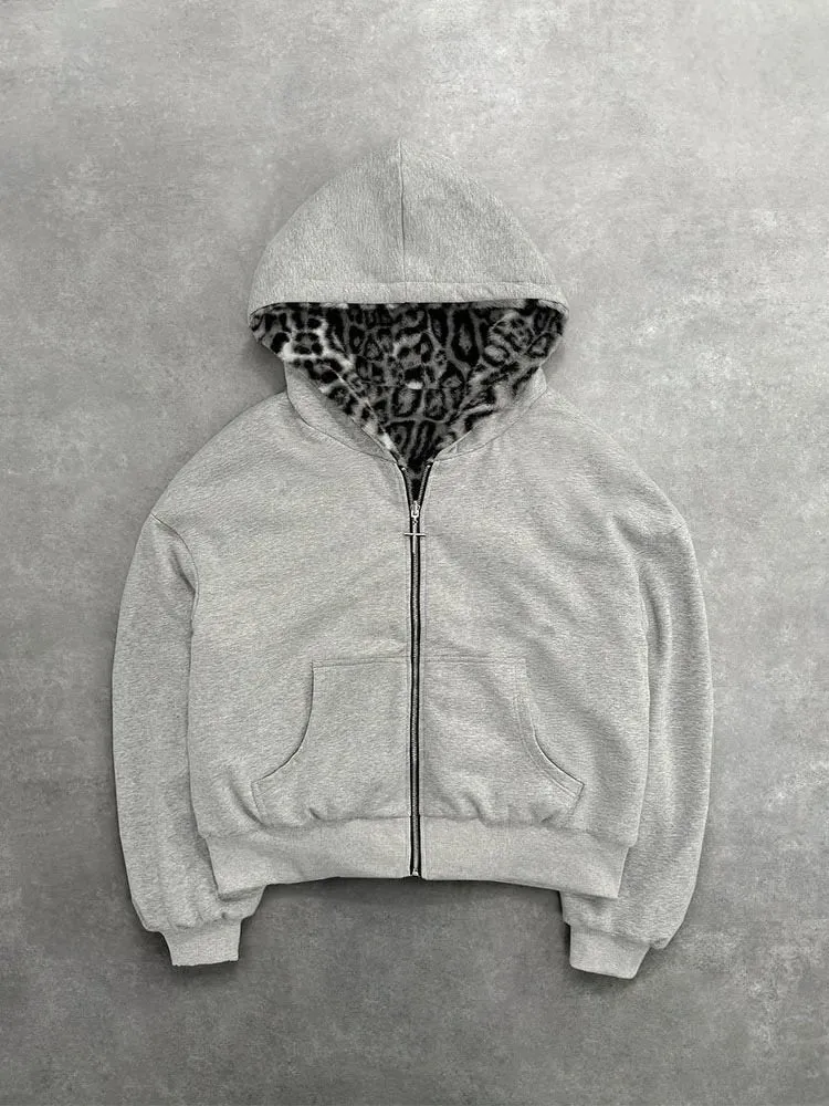 Unisex Kapuzen-Sweatjacke mit Kunstfellfutter, verkürztem Schnitt und Kreuz-Reißverschluss Nord Taschen