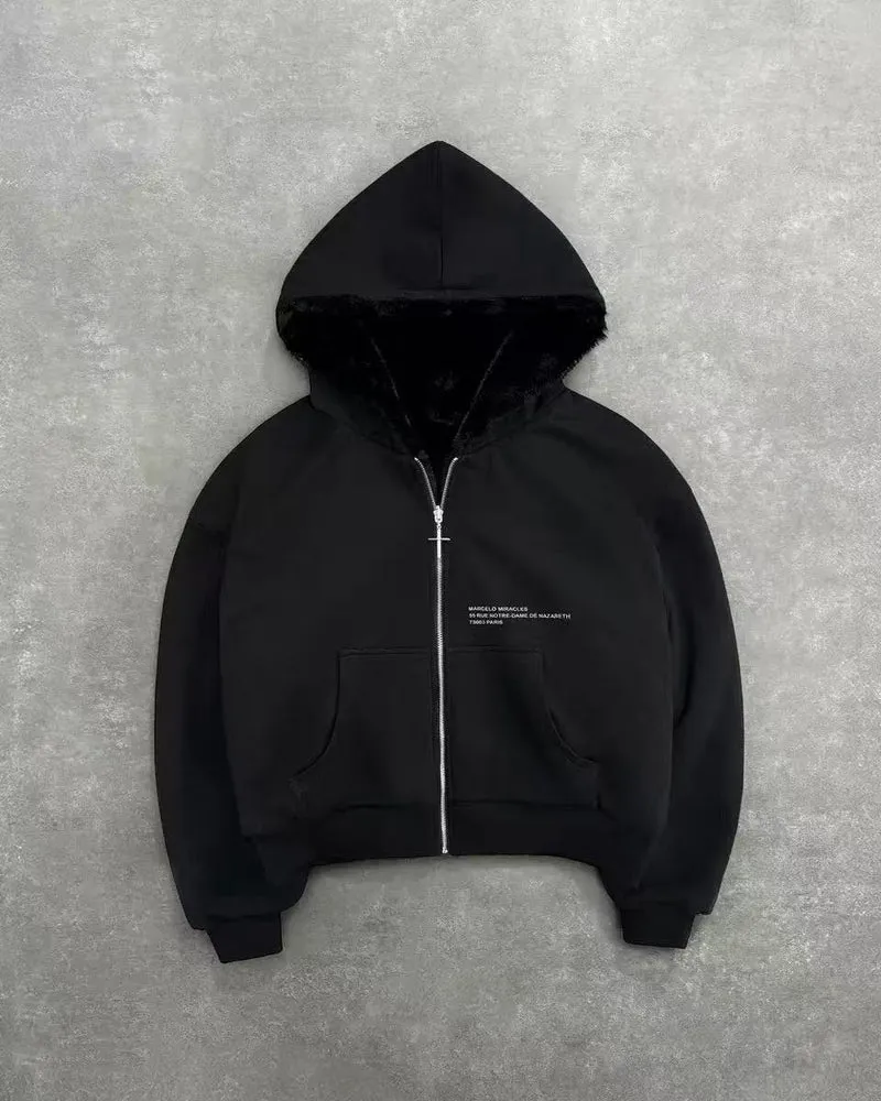 Unisex Kapuzen-Sweatjacke mit Kunstfellfutter, verkürztem Schnitt und Kreuz-Reißverschluss Nord Taschen