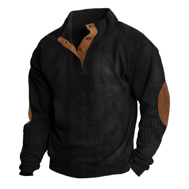 Herren Strukturierter Pullover mit Henley-Knopfleiste, Ellbogen-Patches und zweifarbigem Block Nord Taschen