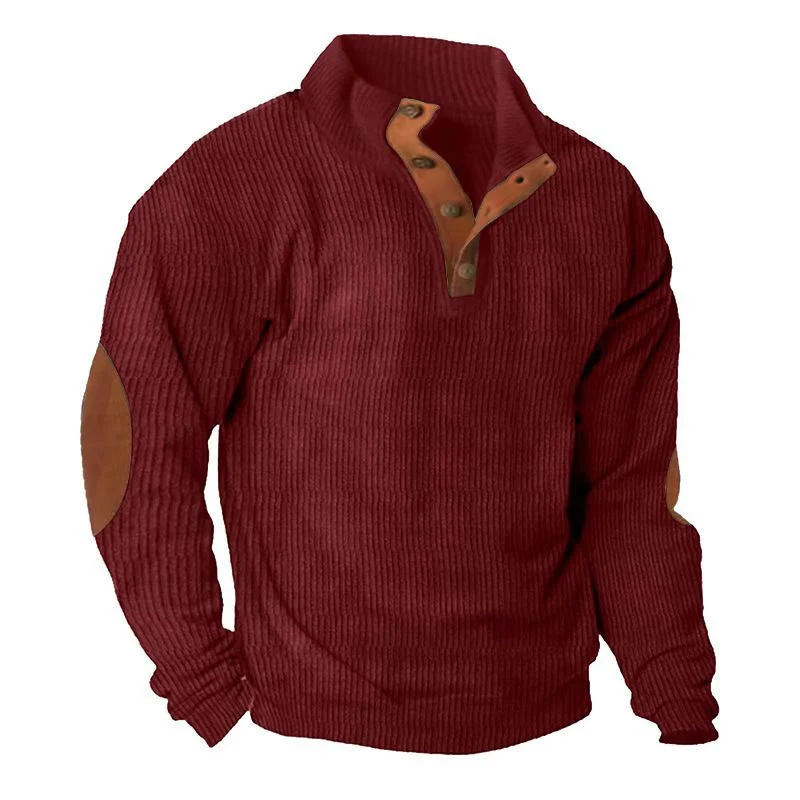 Herren Strukturierter Pullover mit Henley-Knopfleiste, Ellbogen-Patches und zweifarbigem Block Nord Taschen