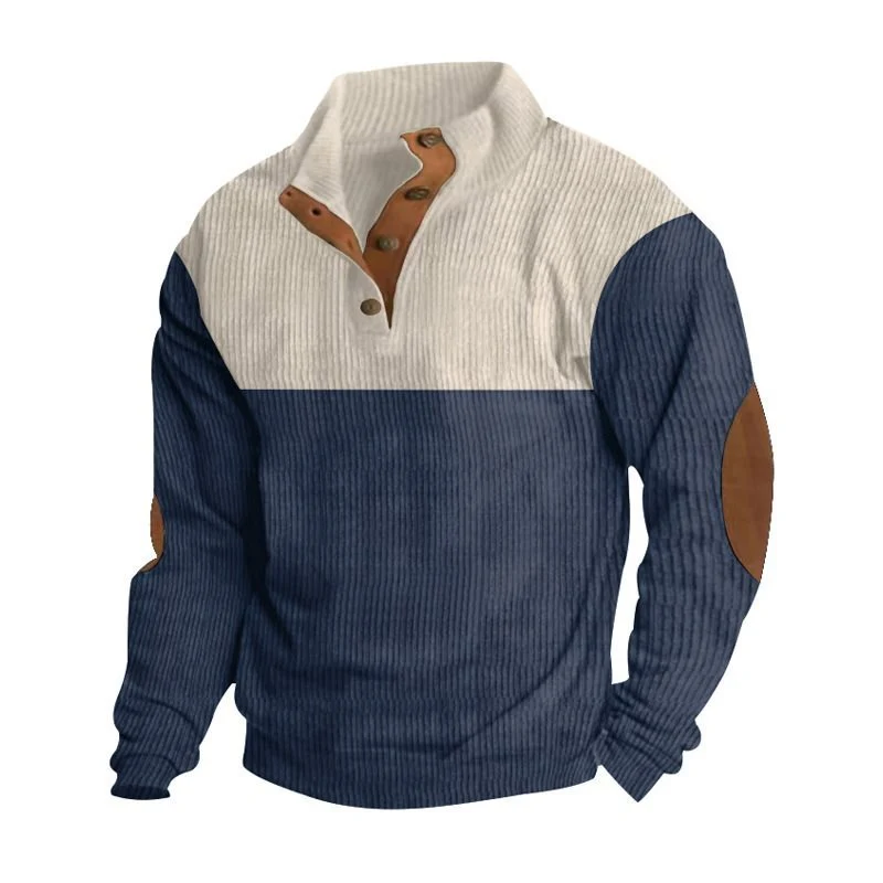 Herren Strukturierter Pullover mit Henley-Knopfleiste, Ellbogen-Patches und zweifarbigem Block Nord Taschen