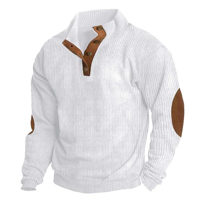 Herren Strukturierter Pullover mit Henley-Knopfleiste, Ellbogen-Patches und zweifarbigem Block Nord Taschen