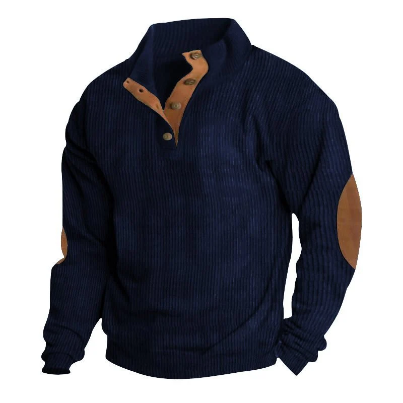 Herren Strukturierter Pullover mit Henley-Knopfleiste, Ellbogen-Patches und zweifarbigem Block Nord Taschen