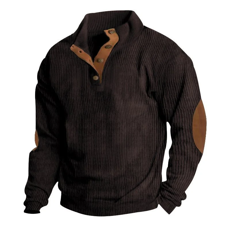 Herren Strukturierter Pullover mit Henley-Knopfleiste, Ellbogen-Patches und zweifarbigem Block Nord Taschen