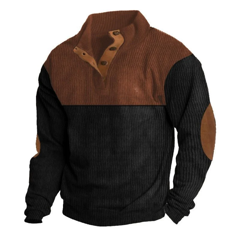 Herren Strukturierter Pullover mit Henley-Knopfleiste, Ellbogen-Patches und zweifarbigem Block Nord Taschen