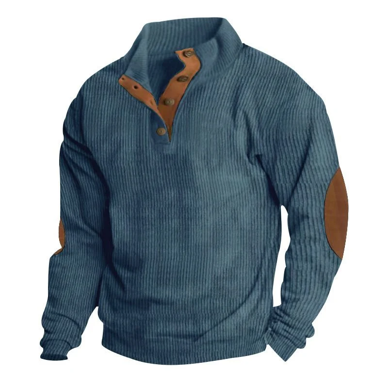 Herren Strukturierter Pullover mit Henley-Knopfleiste, Ellbogen-Patches und zweifarbigem Block Nord Taschen
