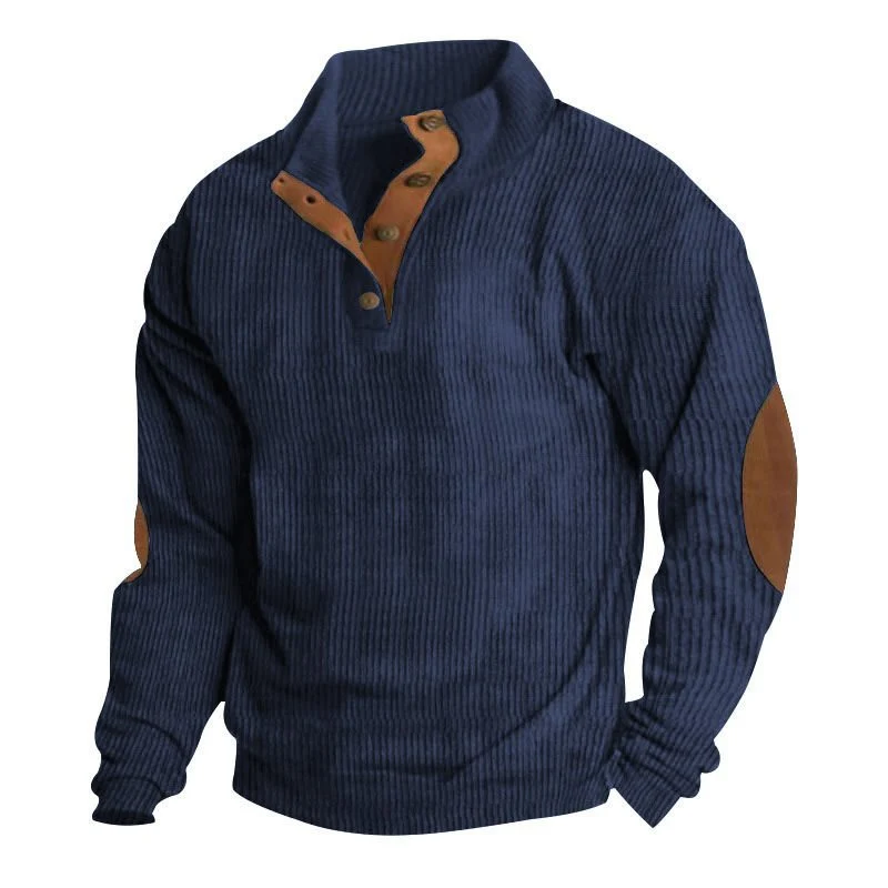Herren Strukturierter Pullover mit Henley-Knopfleiste, Ellbogen-Patches und zweifarbigem Block Nord Taschen