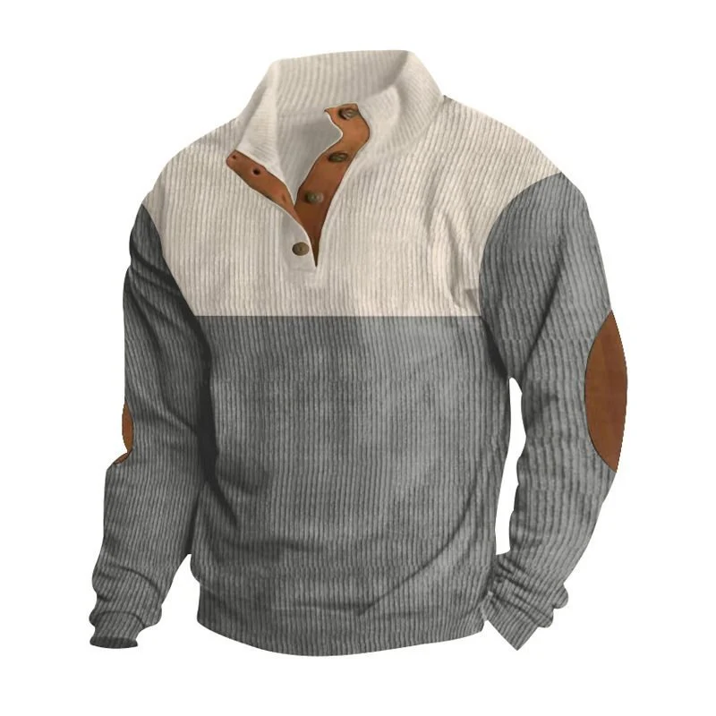 Herren Strukturierter Pullover mit Henley-Knopfleiste, Ellbogen-Patches und zweifarbigem Block Nord Taschen